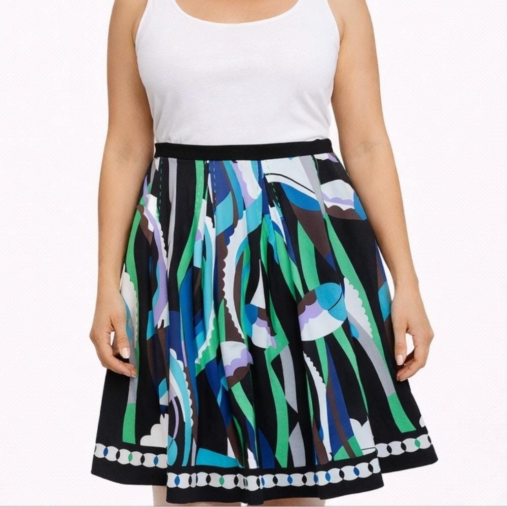Vintage 90s PETER NYGARD Size 8 Colorful Top Stitch Pleated Lined A-line Skirt
